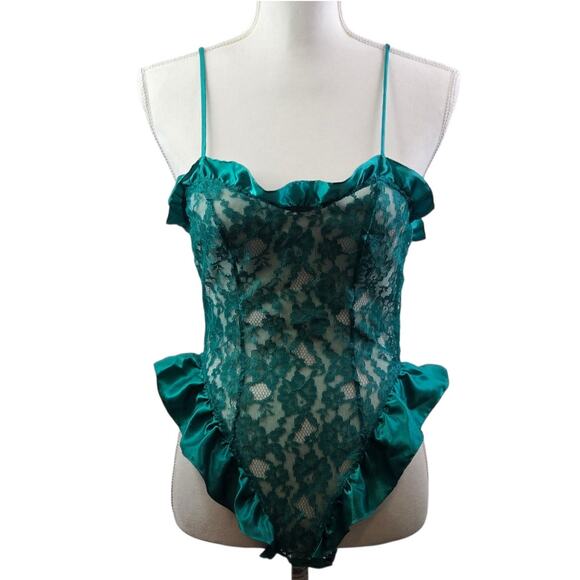 Victorias Secret Vintage Gold Label Floral Sheer Lace Small Green Teddy Lingerie - Picture 1 of 14